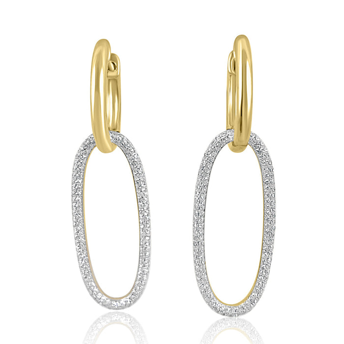 Aretes largos de oro amarillo 14K y diamantes