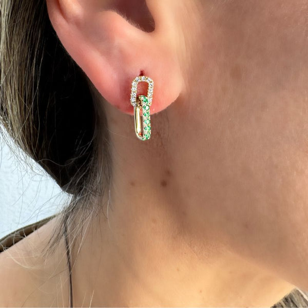 Emerald & Diamond Paperclip Earrings