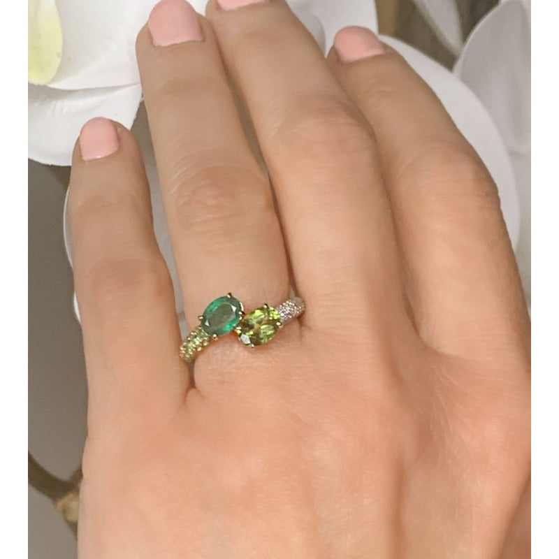 Emerald & Peridot Together with Diamond Ring