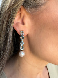 Aquamarine & Pearl in 14K Yellow Gold Long Earrings