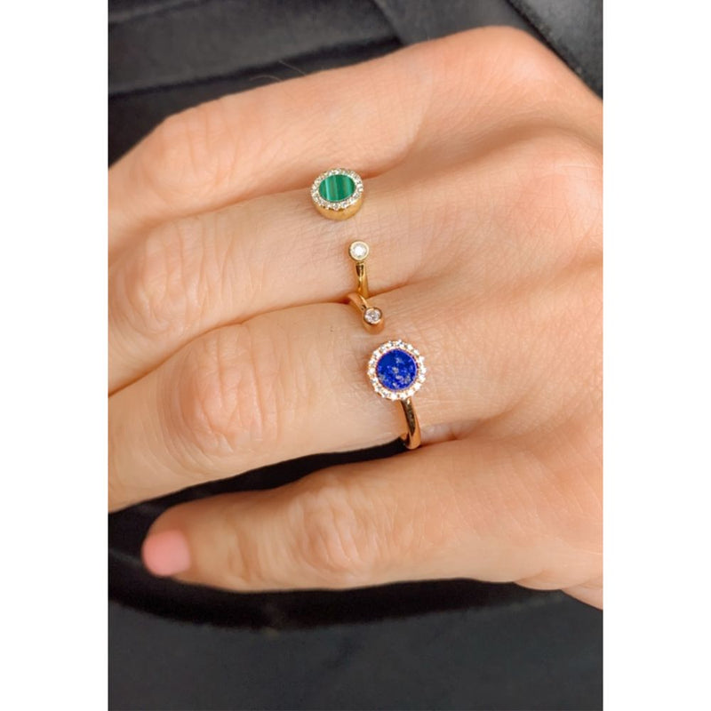 Lapis Lazuli /  Malachite & Diamond Circle with 14K Gold Rings.