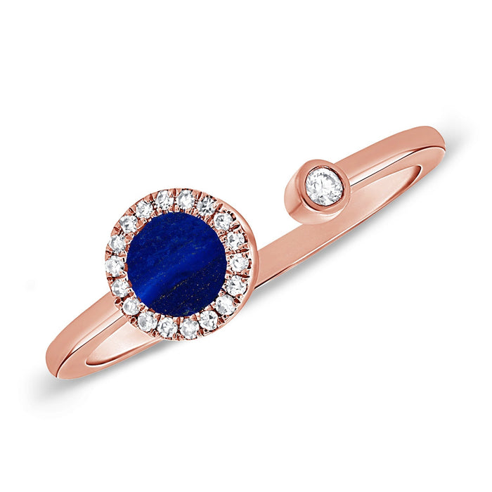 Lapis Lazuli & Diamond Circle with 14K Yellow Gold Rings.  14K Rose Gold weight: 1.70 grams 1 Lapis Lazuli: 5.00 ct 1 Diamond: 0.02 ct 18 SC: 0.06 ct