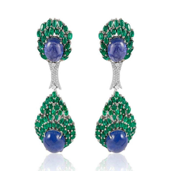 Tanzanite Cabochon Emerald Marquise Peacock Earrings, Fine jewelry, near me in San Diego, Earrings 14K Yellow Gold, 18k Gold, custom-made jewelry, jewelry store near me in San Diego, pearls, rubi, sapphire, emerald, gold earrings for women, New York, Misisipi, California, Florida, Georgia, Hermosillo, Monterrey, Carolina del Sur, Connecticut, Texas, Maryland, Alabama, Carolina del Norte, Adriana Fine Jewelry Online Shop, Buy gemstones, permanent jewelry in San Diego