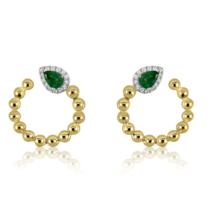 14K Yellow Gold Bead with Emerald Drop & Diamond Hoop Earrings - Adriana Fine Jewelry