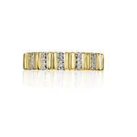 14K Yellow Gold Striped with Diamond Rings