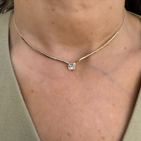 14K Yellow Gold & Squared Baguette Diamond Necklaces