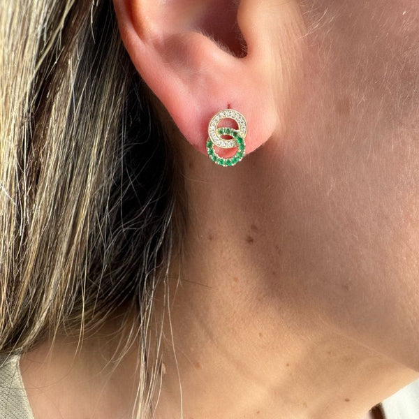 Double Circle Emerald Stud Earrings