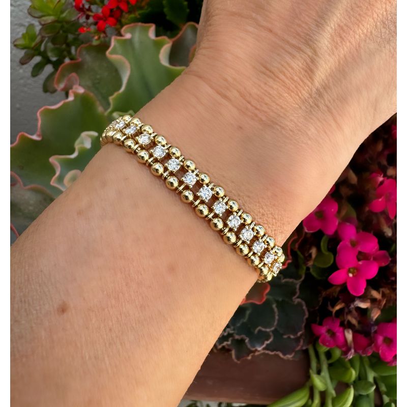 14K Yellow Gold & Diamond Double Beads Bracelets