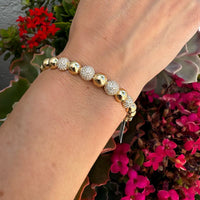 14K Yellow Gold Beads & Diamond Balls Bangle Bracelets