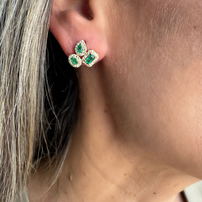 Emerald Trio with 14K Yellow Gold Stud Earrings