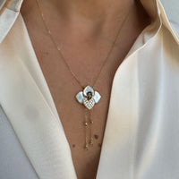 Mother of Pearl, Sapphire & Diamond Lotus Necklaces