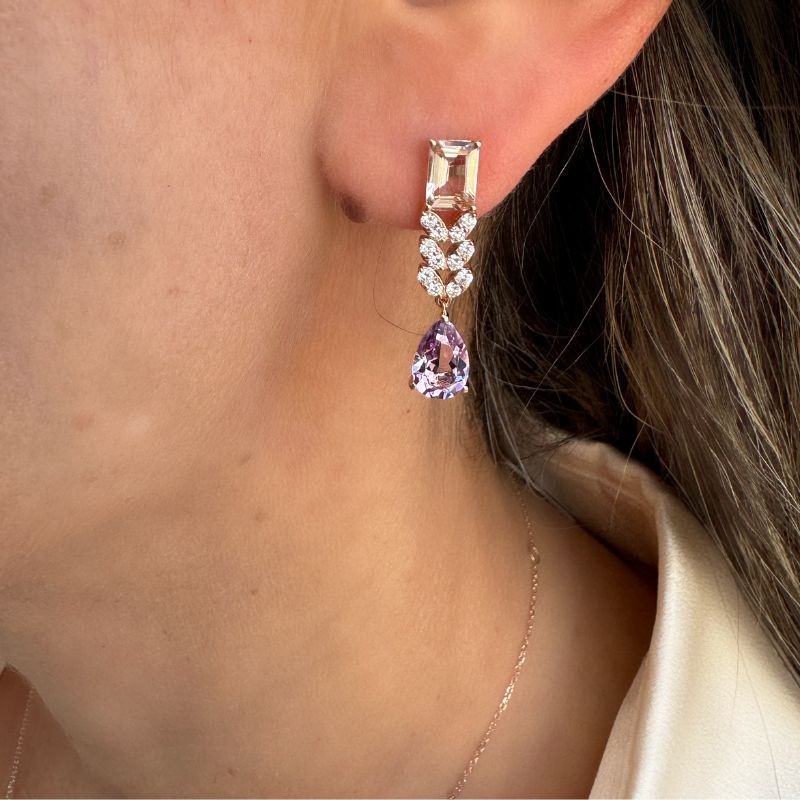 Aretes cuadrados de nácar y diamantes