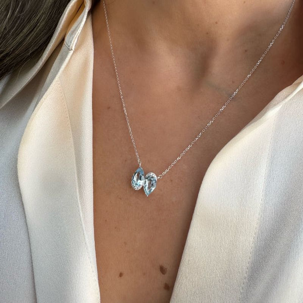 Sky Blue Topaz & Diamond Double Drop Necklaces