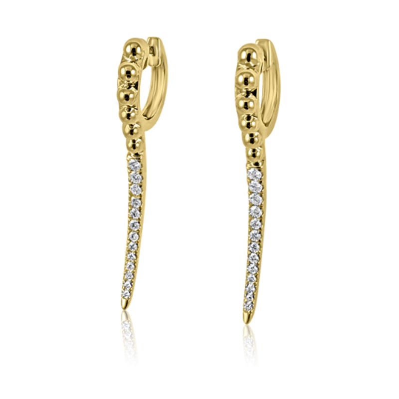 14K Yellow Gold  & Diamond Shinny Bead Earrings