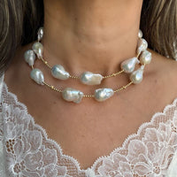 Big Baroque Pearl Choker with 14K Yellow Gold Necklaces