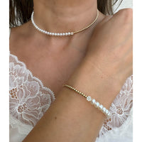 Pearls Half Line Choker & 14K Yellow Gold Beads Necklaces