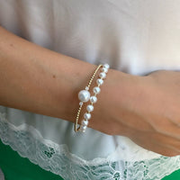 Pearl Double Line Cuff in 14K Yellow Gold Bead Bracelets