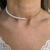 Pearls Half Line Choker & 14K Yellow Gold Beads Necklaces