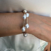 Baroque Pearl Cuff with 14K Yellow Gold Bracelets