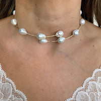 Baroque Pearl Choker with 14K Yellow Gold Beads Necklaces