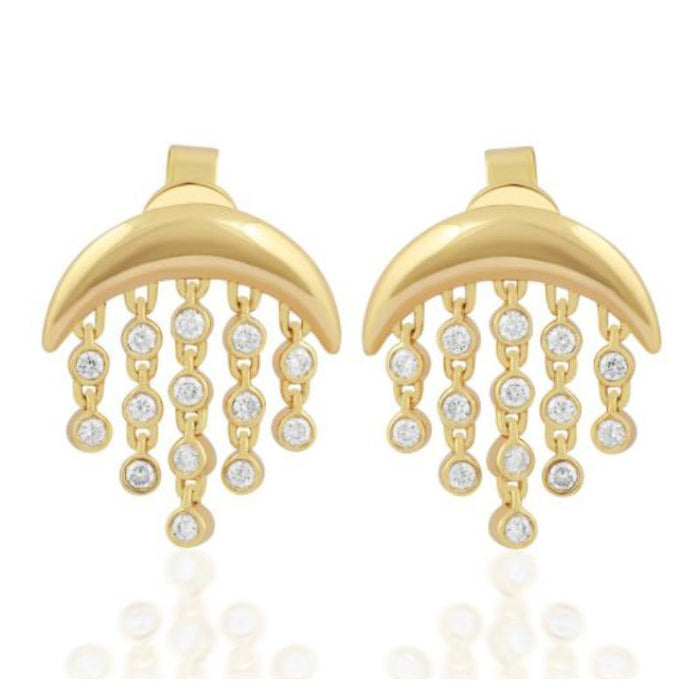 Aretes Luna de oro amarillo con 14 quilates y diamantes