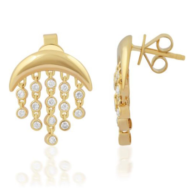 Aretes Luna de oro amarillo con 14 quilates y diamantes