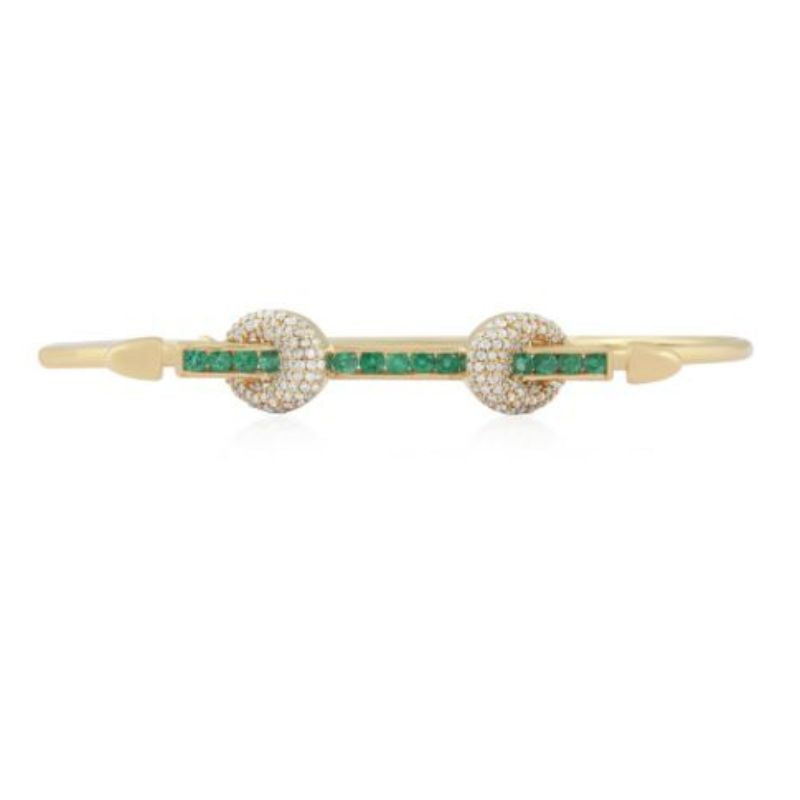 Emerald Arrow with Diamond on 14K Yellow Gold Bracelet