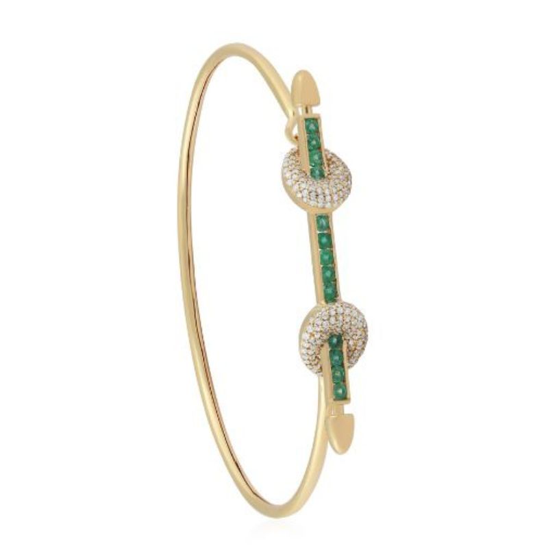 Emerald Arrow with Diamond on 14K Yellow Gold Bracelet