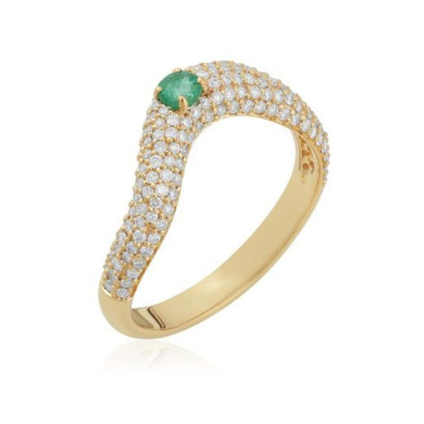 14K Yellow Gold Emerald & Diamond Wavy Rings