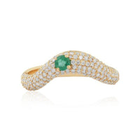 14K Yellow Gold Emerald & Diamond Wavy Rings