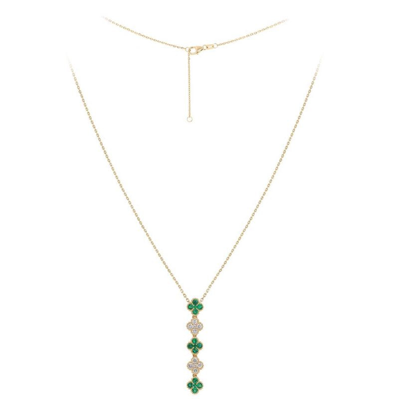 Emerald & Diamond Clover 18K Yellow Gold Necklace