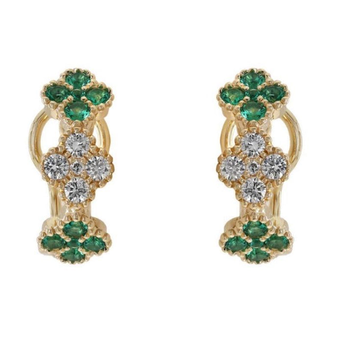 Aretes de esmeraldas y diamantes como trébol en 18k de oro amarillo