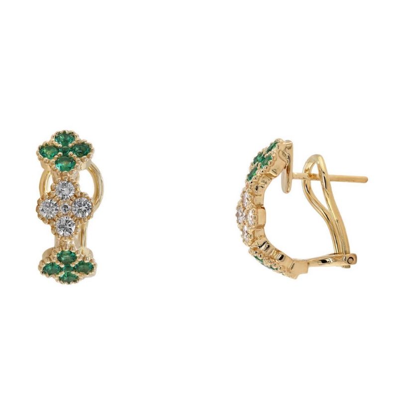 Aretes de esmeraldas y diamantes como trébol en 18k de oro amarillo