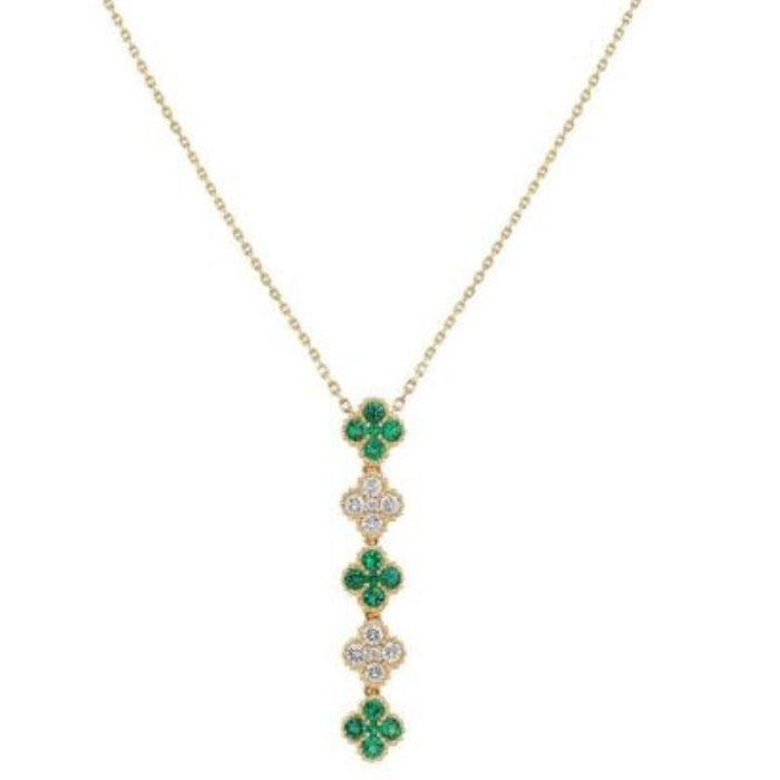 Emerald & Diamond Clover 18K Yellow Gold Necklace