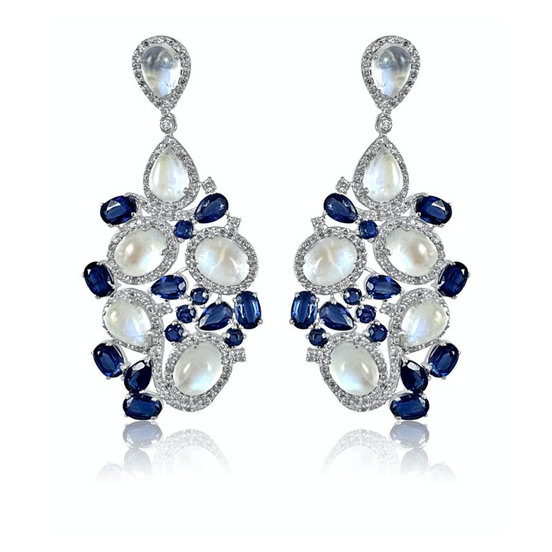 Moonstones & Kyanite with Diamonds Earrings