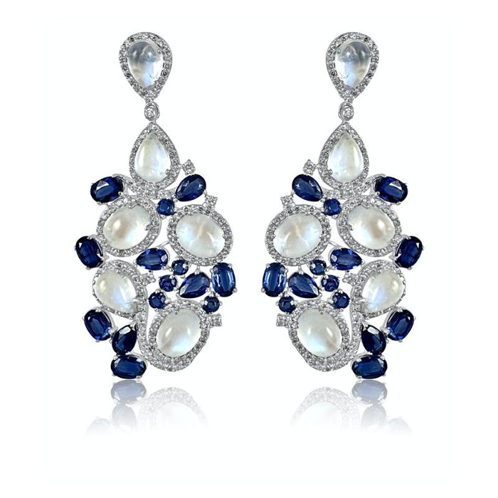 Moonstones & Kyanite with Diamonds Earrings