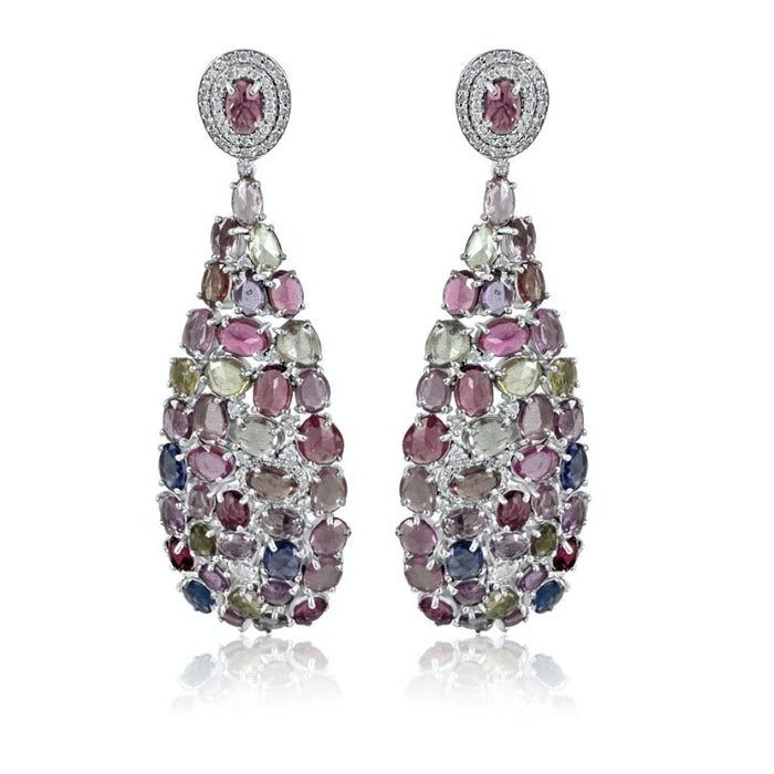 Aretes ovalados zafiro múltiple con diamante