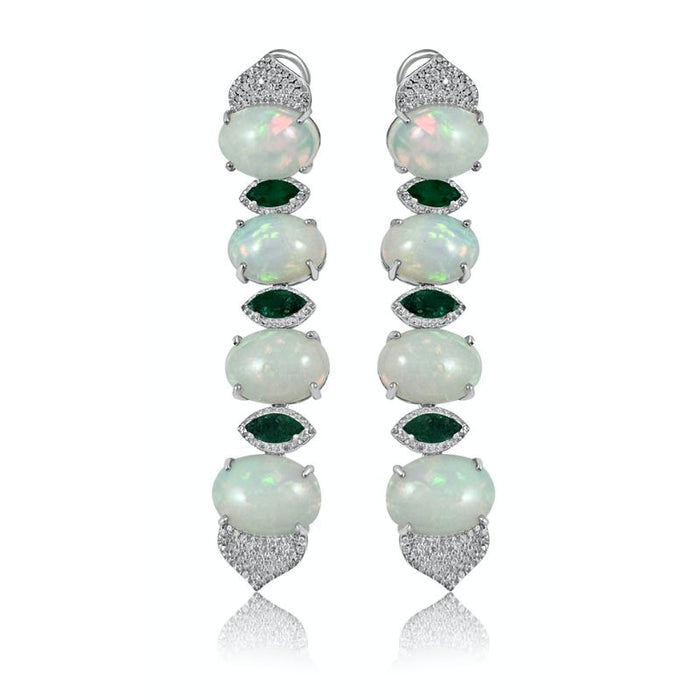 Ethiopian Opal & Emerald with Diamond Dangle Earrings