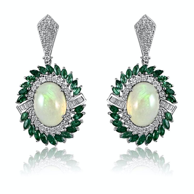 Opal & Emerald with Diamond Stud Earrings