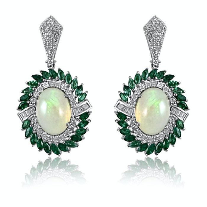 Opal & Emerald with Diamond Stud Earrings