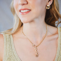 Paperclip Lariat Circles with Diamonds in 14K Yellow Gold Necklaces