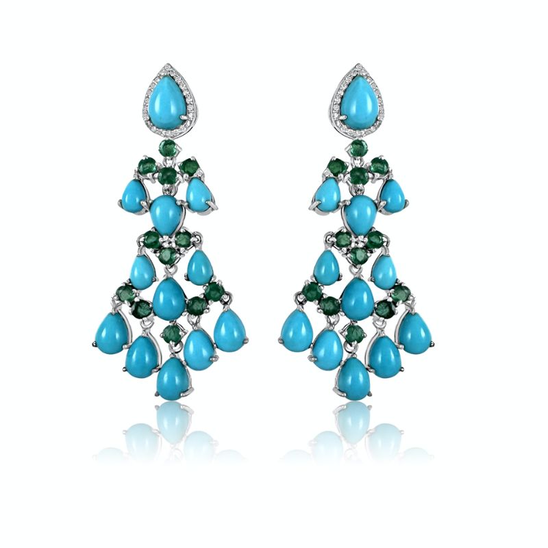 Sleeping Beauty Turquoise with Emerald & Diamond Earrings