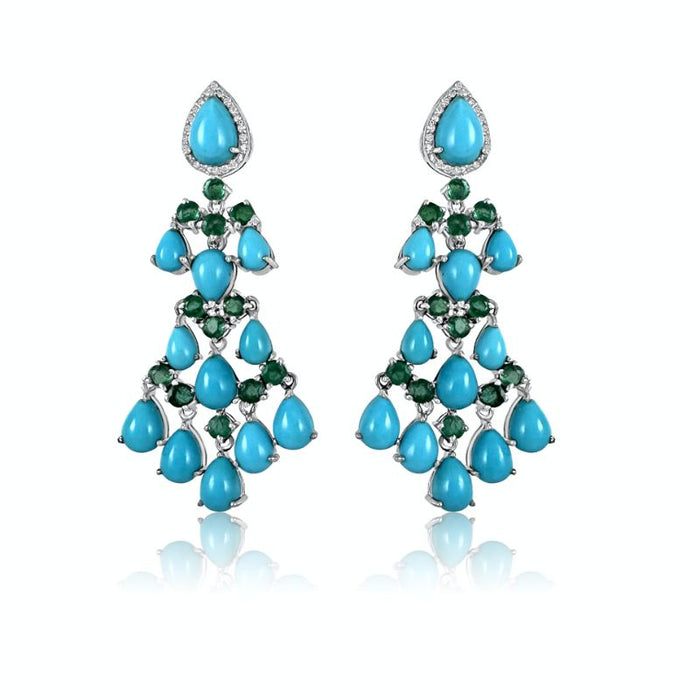 Aretes de turquesa con diamantes y cianita 