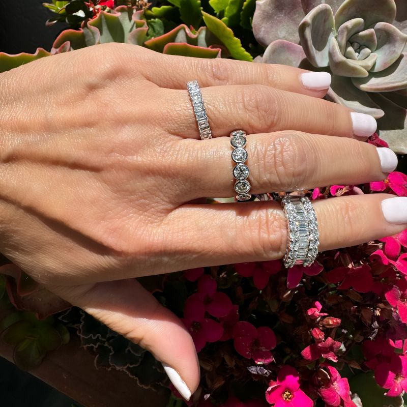 14K White Gold & Baguette Diamond Rings