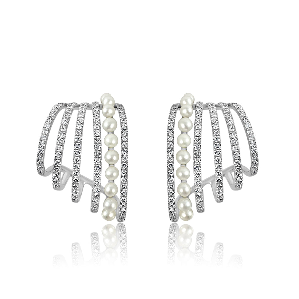 14K White Gold Diamonds & Pearls Earrings