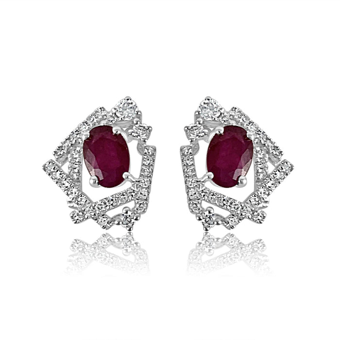 Ruby & Diamond Geometric Studs  Gold weight: 2.01 grams 62 Diamond: 0.21 ct 2 Ruby: 0.86 ct Gold Post 