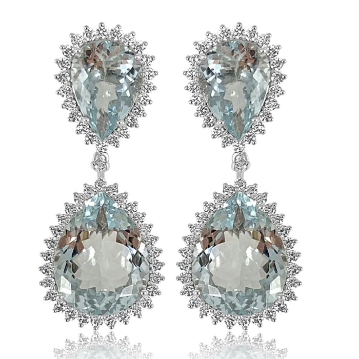 18K Gold Aquamarine & Diamond Teardrop Earrings