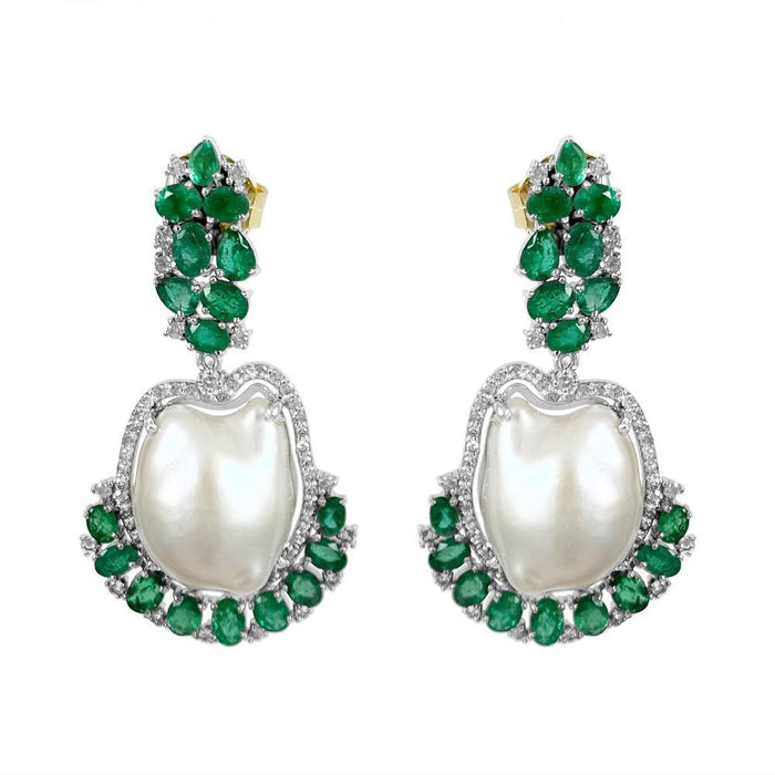 Emerald & Pearl Earrings in Silver