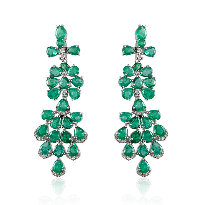 Emerald & Diamond Teardrop Earrings  Diamond: 0.75ct Emerald: 13.53ct Silver with Rhodium Plated weight: 5.55 ct Gold Post