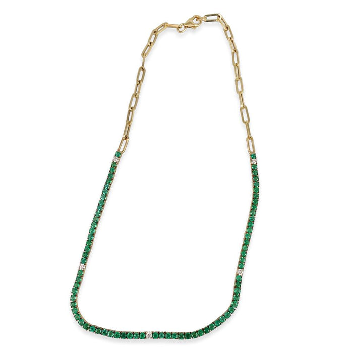 Half & Half Paperclip & Emerald Necklace - Adriana Fine Jewelry